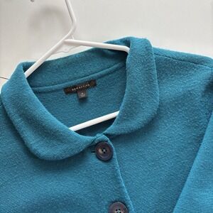 Semantiks Womens Sweater Medium Blue Merino Wool Blend‎ Knit Cardigan Career